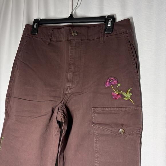NEW Sundance Women’s Embroidered Cargo Pants 6 Dark Brown Boho Cotton Stretch - Picture 3 of 11